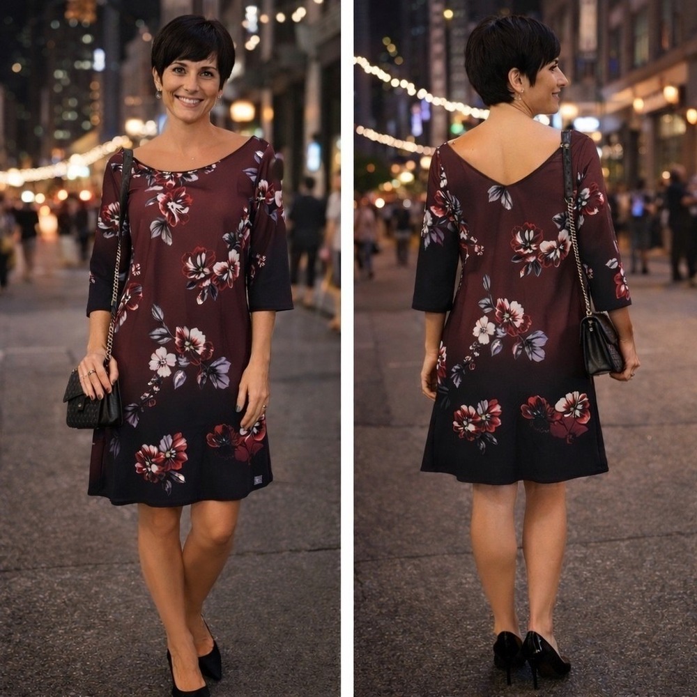 White House Black Market  Dress Small Petite Floral Multi  3/4 Sleeve